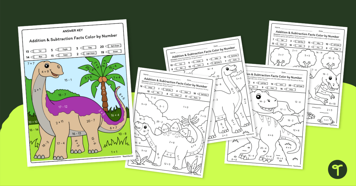 Color by Number Addition and Subtraction Worksheets teaching resource