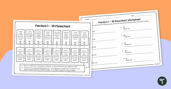 Go to Factors and Multiples Worksheet and Flowchart teaching resource
