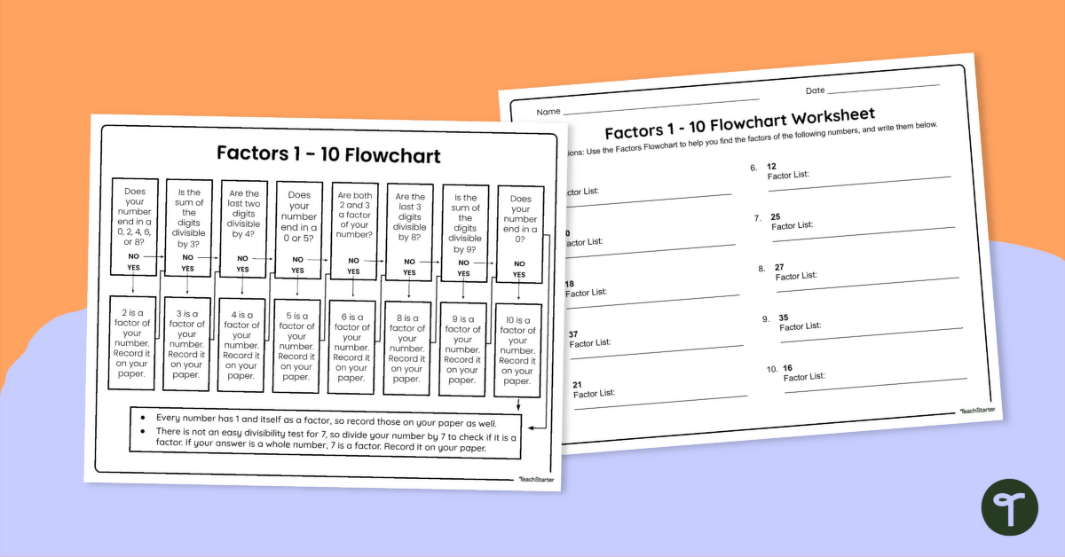 Factors and Multiples Worksheet and Flowchart teaching resource