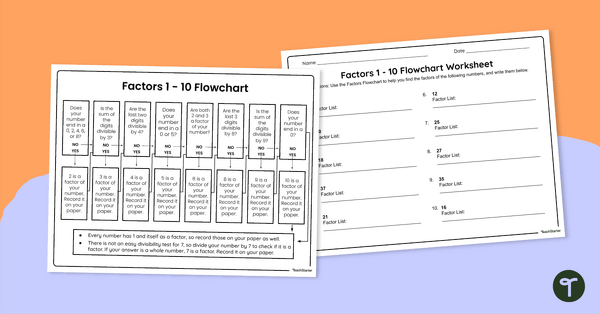 Go to Factors and Multiples Worksheet and Flowchart teaching resource