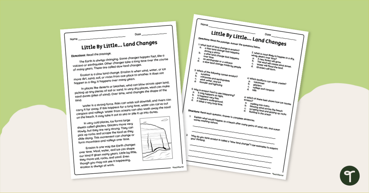Slow Land Changes Worksheet teaching resource