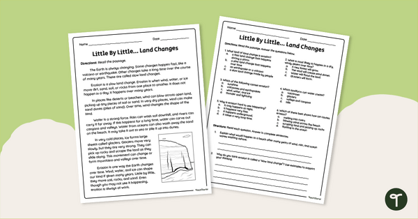 Go to Slow Land Changes Worksheet teaching resource
