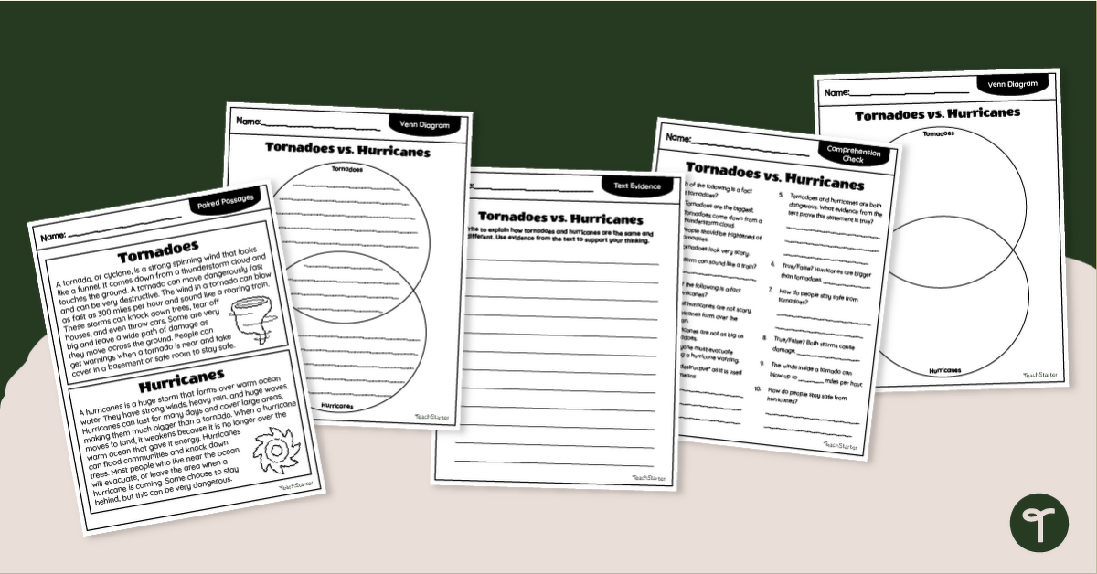 Compare and Contrast - Tornadoes and Hurricanes Worksheet Pack teaching resource
