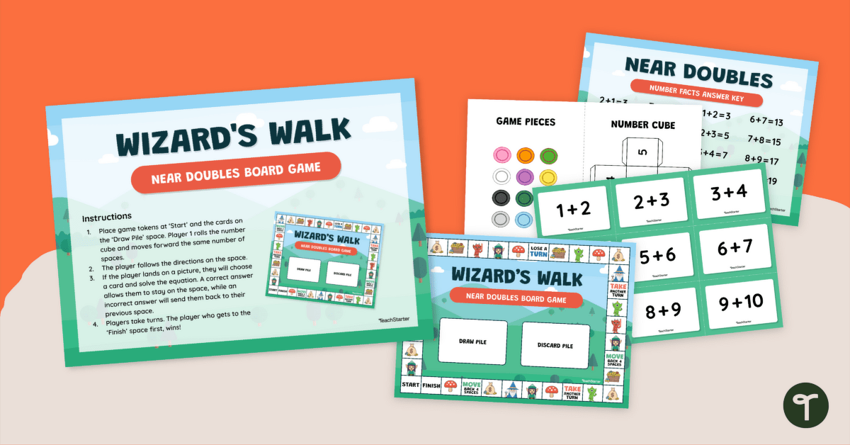 Near Doubles Activities - 'Wizard's Walk' Board Game teaching resource