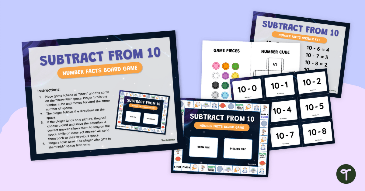 Subtract From 10 Board Game teaching resource