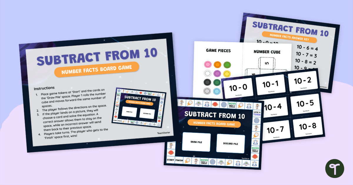 Subtract From 10 Board Game teaching resource