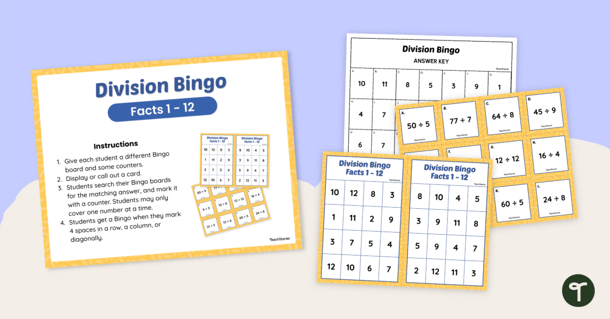 Division Bingo - Facts 1 - 12 teaching resource