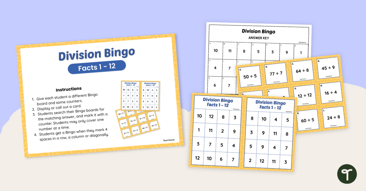 Division Bingo - Facts 1 - 12 teaching resource
