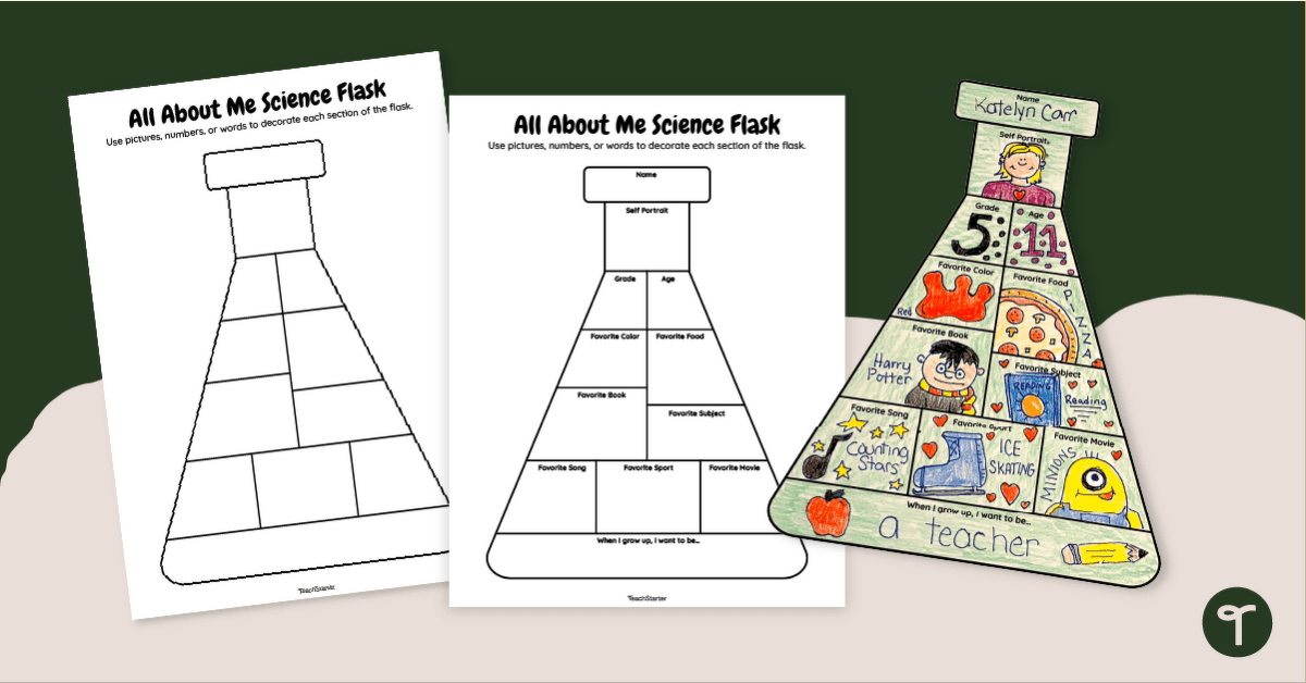All About Me Science Flask Template teaching resource