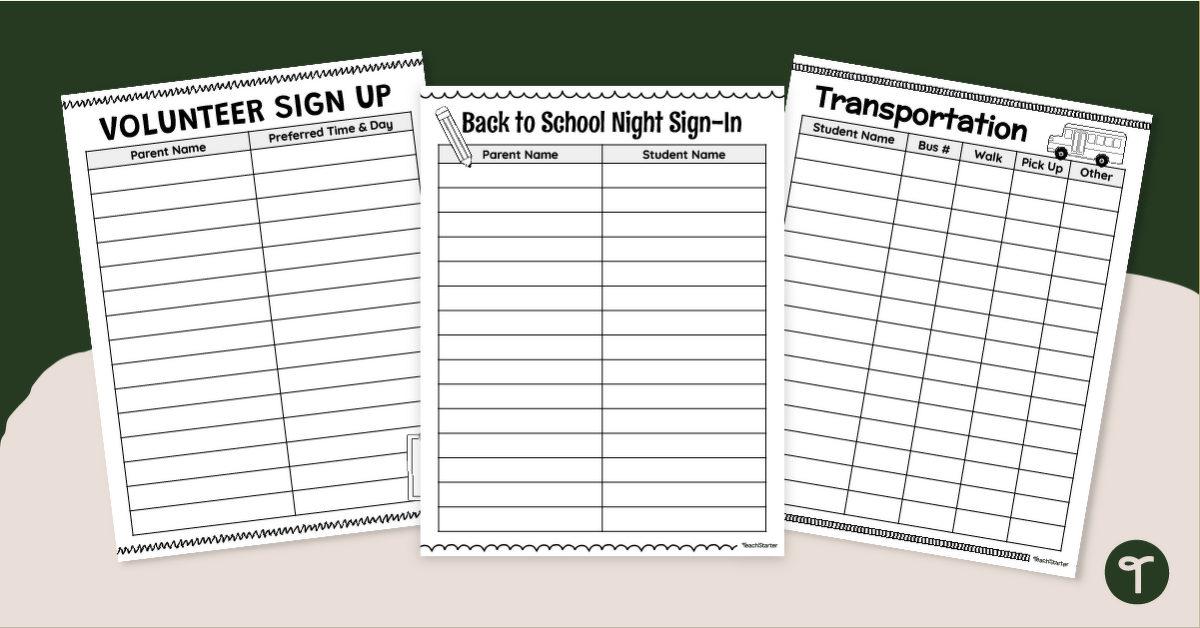 Back to School Night Sign In Sheet Templates teaching resource