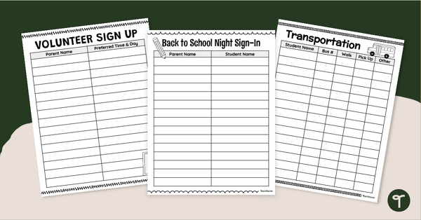 Go to Back to School Night Sign In Sheet Templates teaching resource