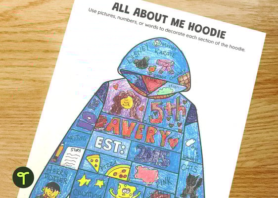 All About Me Hoodie Activity teaching resource