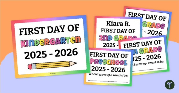 Go to First Day of School Signs teaching resource