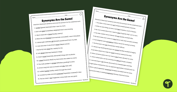 Go to Synonyms Are the Same! - Vocabulary Worksheets teaching resource