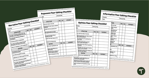 Go to Peer Editing Checklist Pack teaching resource