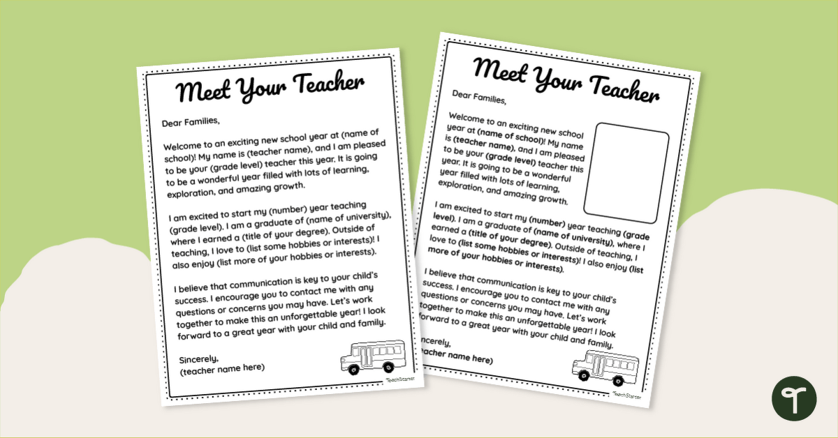Teacher Welcome Letter Templates teaching resource