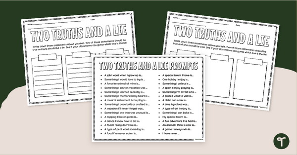 Go to Two Truths and a Lie Icebreaker Game Templates teaching resource