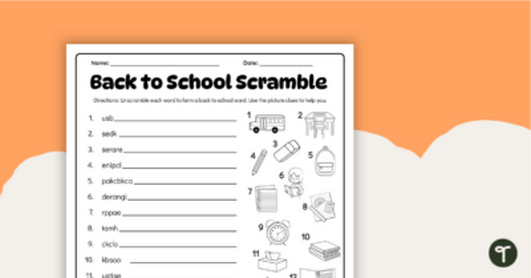 Back to School Word Scramble teaching resource