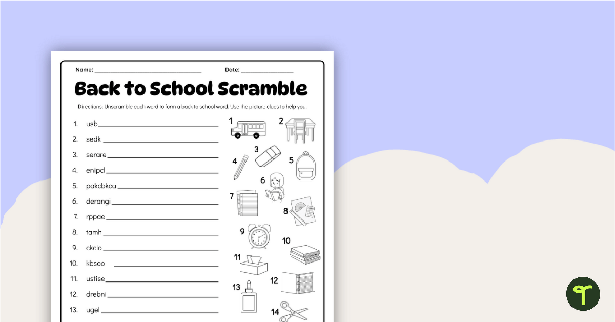 Back to School Word Scramble teaching resource