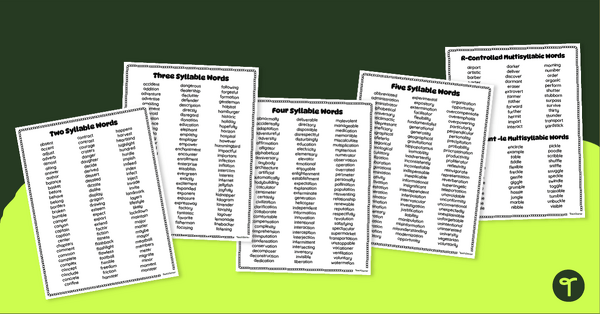Go to Multisyllable Word List Resource Pack teaching resource
