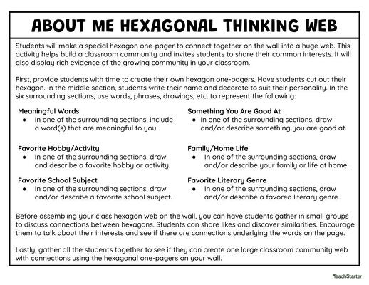 About Me Hexagonal Thinking Activity teaching resource