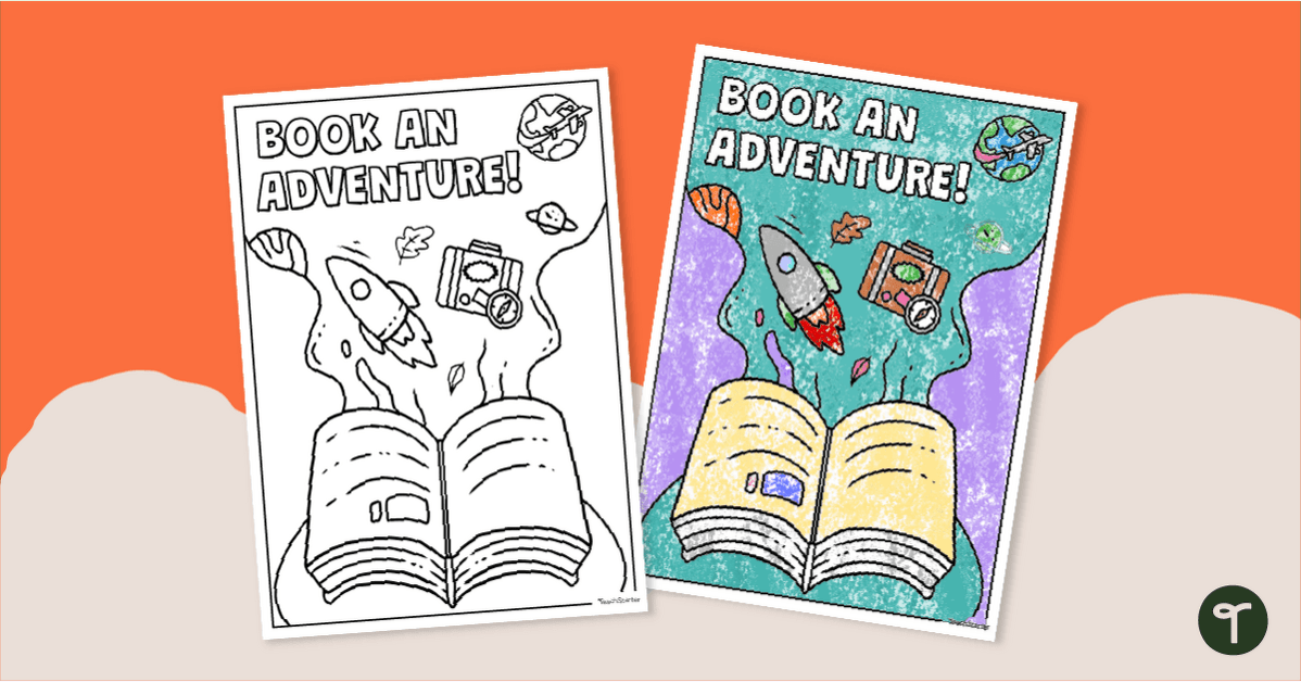 'Book an Adventure' Colouring In Sheet teaching resource