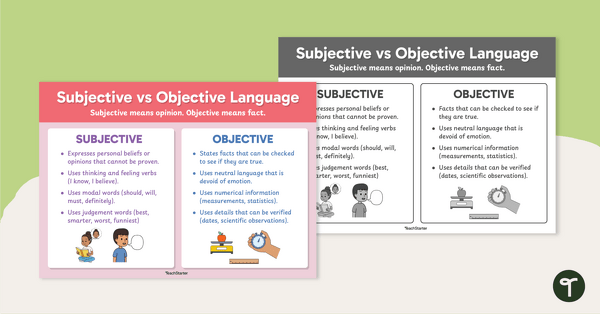 Go to Subjective Language vs Objective Language Poster teaching resource