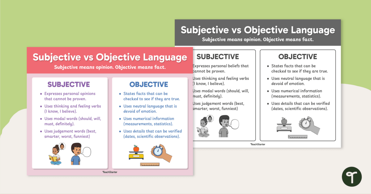 Subjective Language vs Objective Language Poster teaching resource
