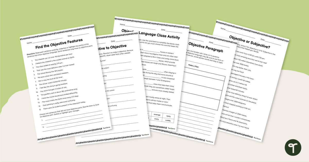 Objective Language Worksheet Pack teaching resource