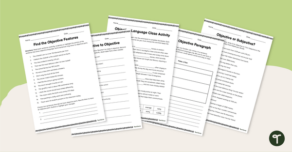 Go to Objective Language Worksheet Pack teaching resource