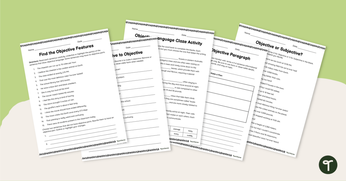 Objective Language Worksheet Pack teaching resource
