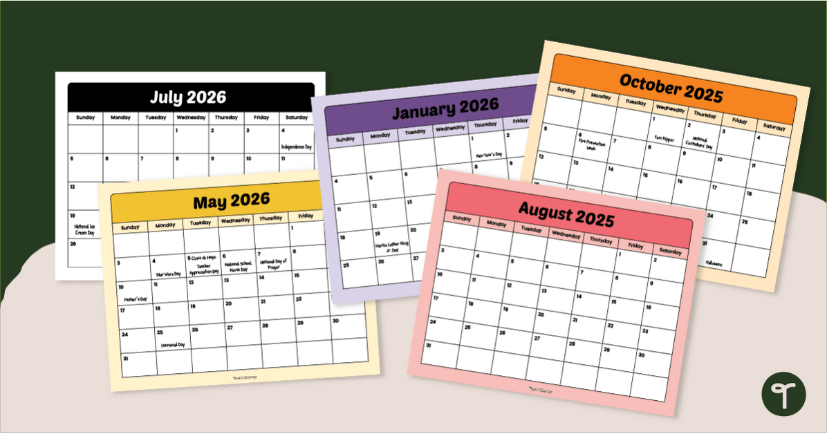 Printable 2025 Calendar with Holidays and School Events teaching resource