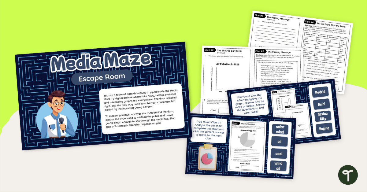 Interpreting Data Year 6 Escape Room teaching resource