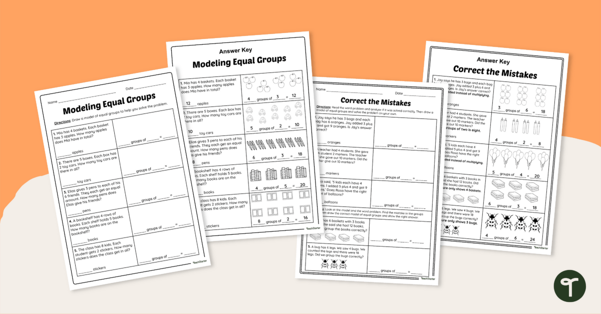 Modelling Equal Groups in Multiplication Worksheets teaching resource
