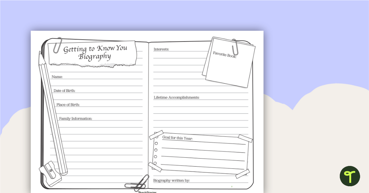 Student Biography Template - Get to Know Me Worksheet teaching resource