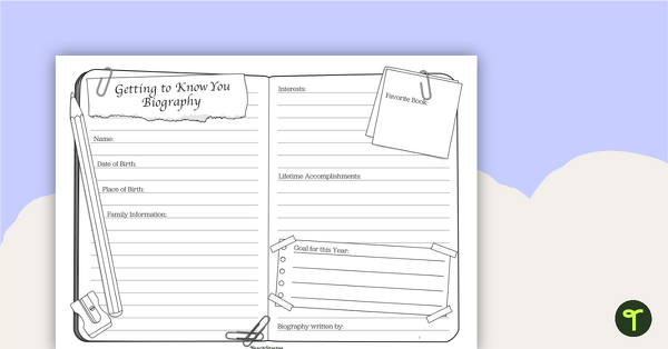 Go to Student Biography Template - Get to Know Me Worksheet teaching resource