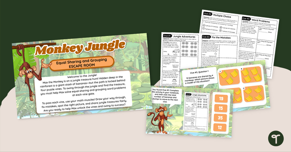 Go to Simple Multiplication and Division Word Problems Escape Room - Monkey Jungle! teaching resource
