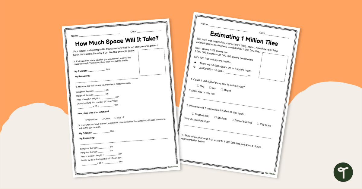 Estimation Activity - Estimating Space Worksheet Set teaching resource