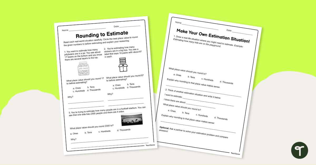 Rounding to Estimate Worksheet Set teaching resource