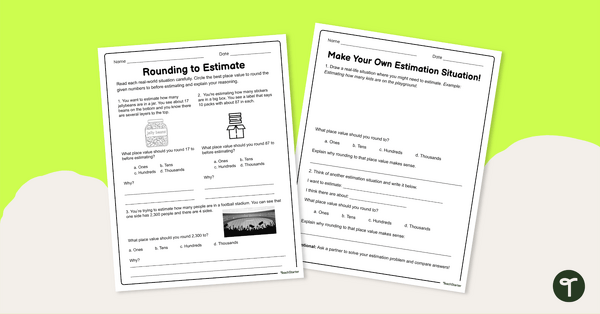 Go to Rounding to Estimate Worksheet Set teaching resource