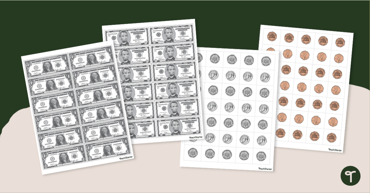 Printable Play Money - US Paper Money & Coins teaching resource