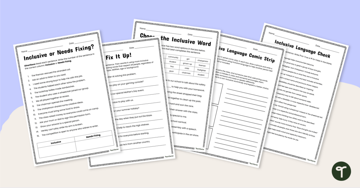 Using Inclusive Language Worksheet Pack teaching resource
