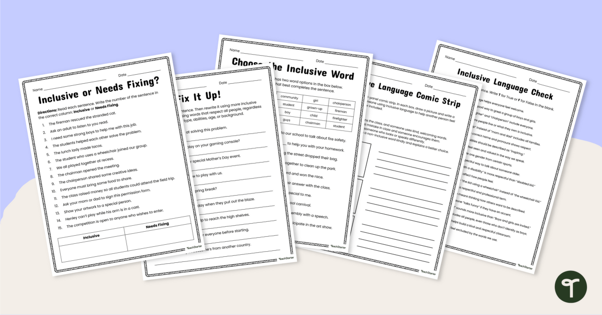 Using Inclusive Language Worksheet Pack teaching resource