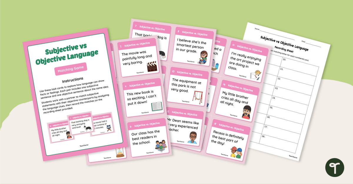Subjective vs Objective Language Matching Game teaching resource