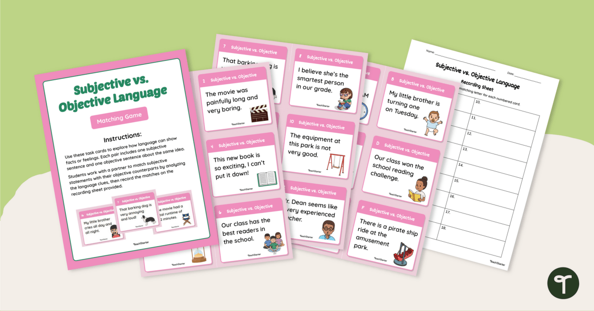 Subjective vs. Objective Language Matching Game teaching resource