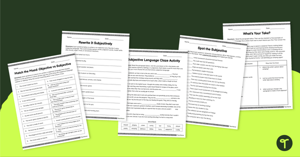 Go to Subjective Language Worksheet Pack teaching resource