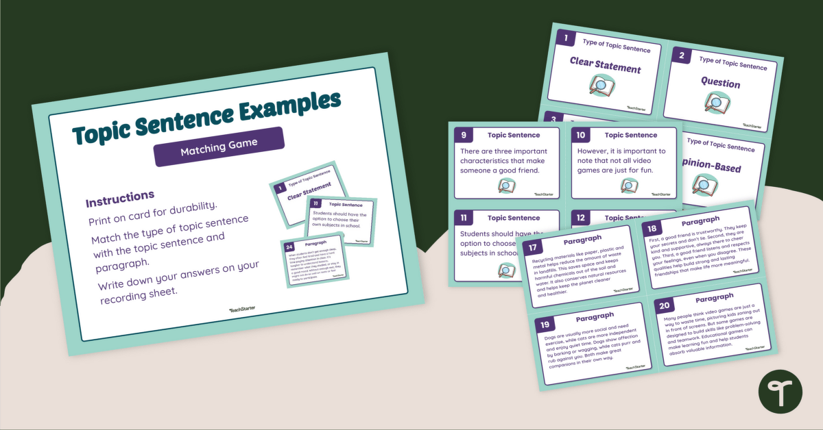 Topic Sentence Examples Matching Game teaching resource