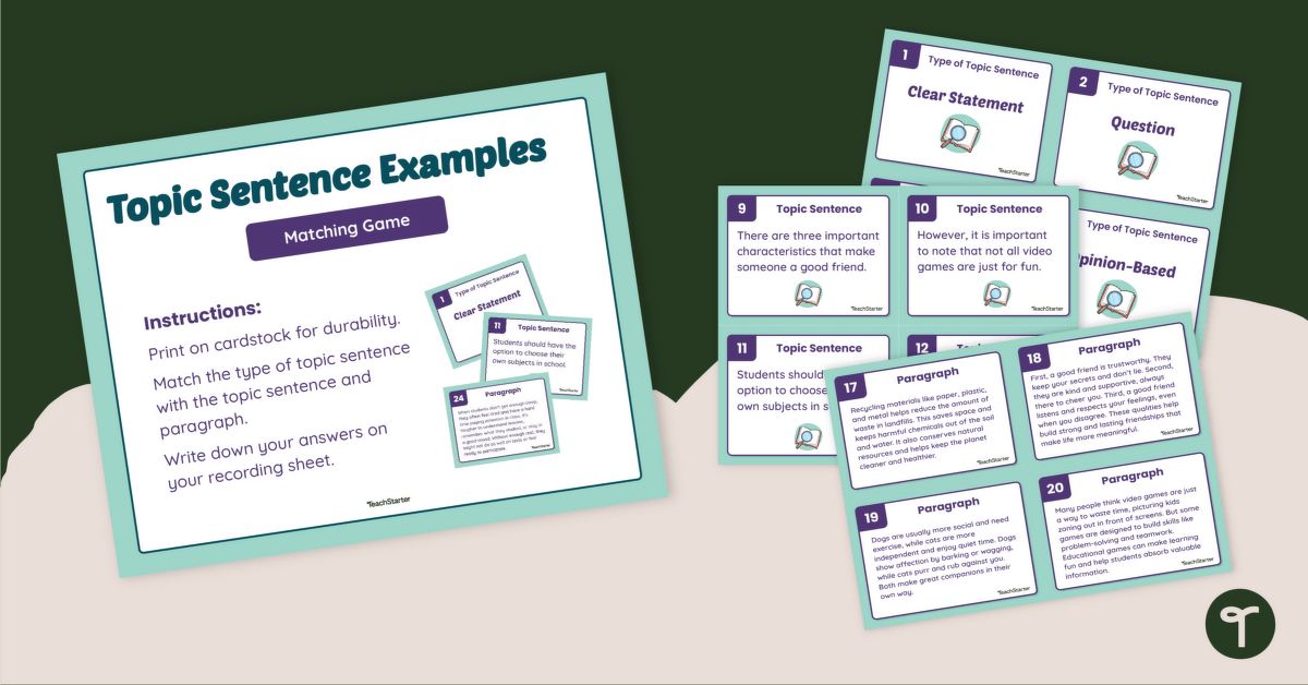 Topic Sentence Examples Matching Game teaching resource