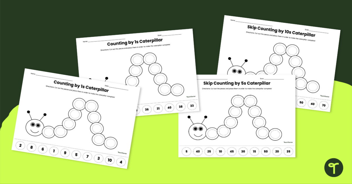 Skip Counting Caterpillar Worksheet Pack teaching resource