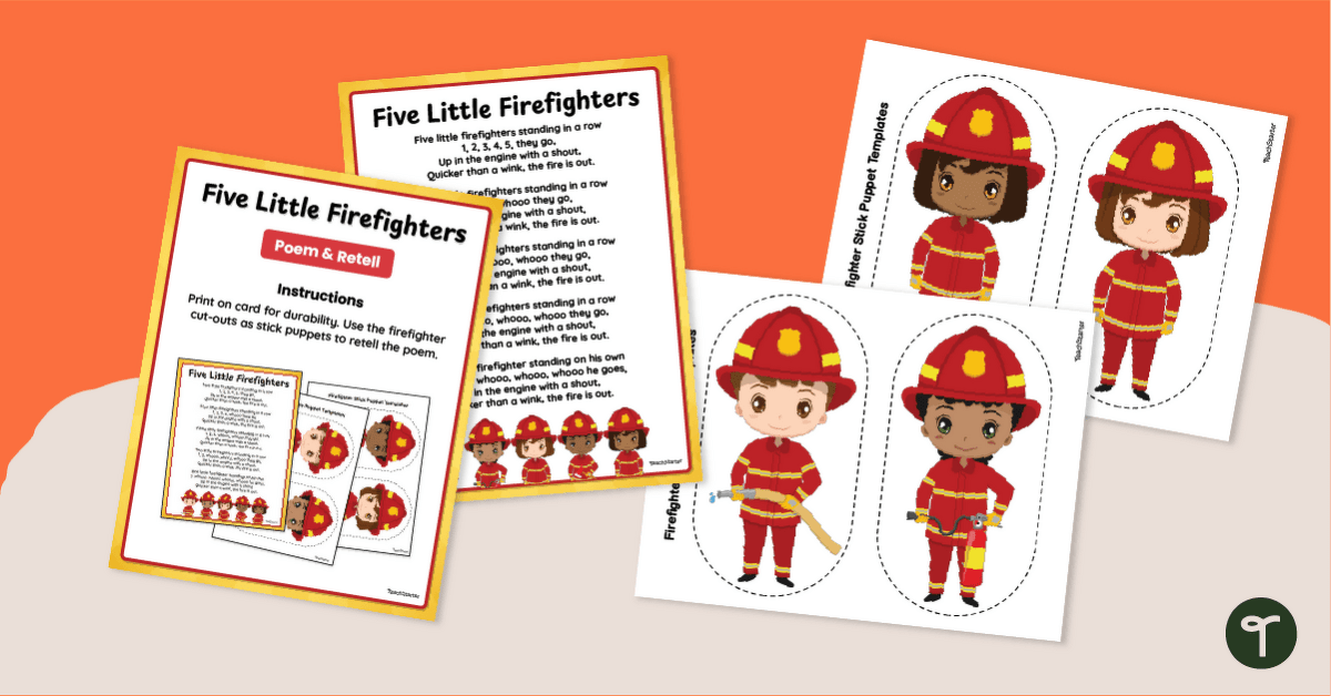 Five Little Firefighters Poem Retell Activity teaching resource